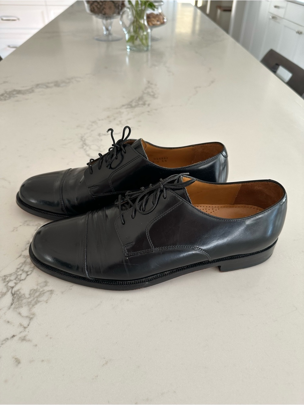 Cole Haan Black Leather Cap-Toe Derby Lace-Up Shoes